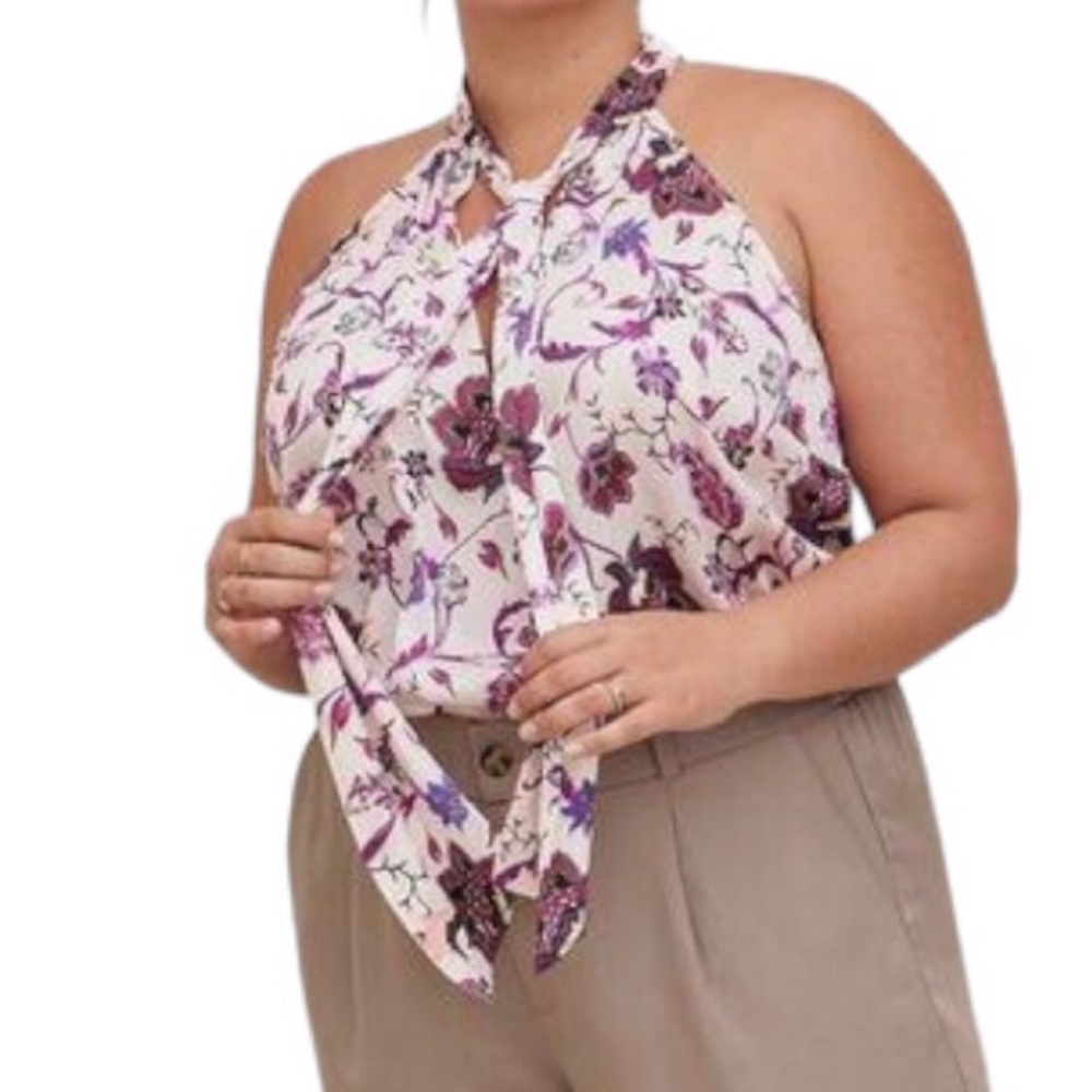Torrid floral Satin Bow Tie-Front Halter Top women’s size 6X new with tags